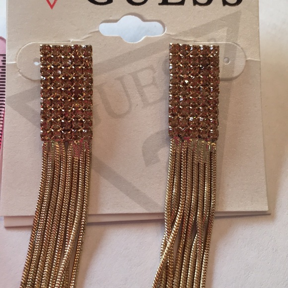NWT Guess gold stones and chain drop earrings - Picture 2 of 3